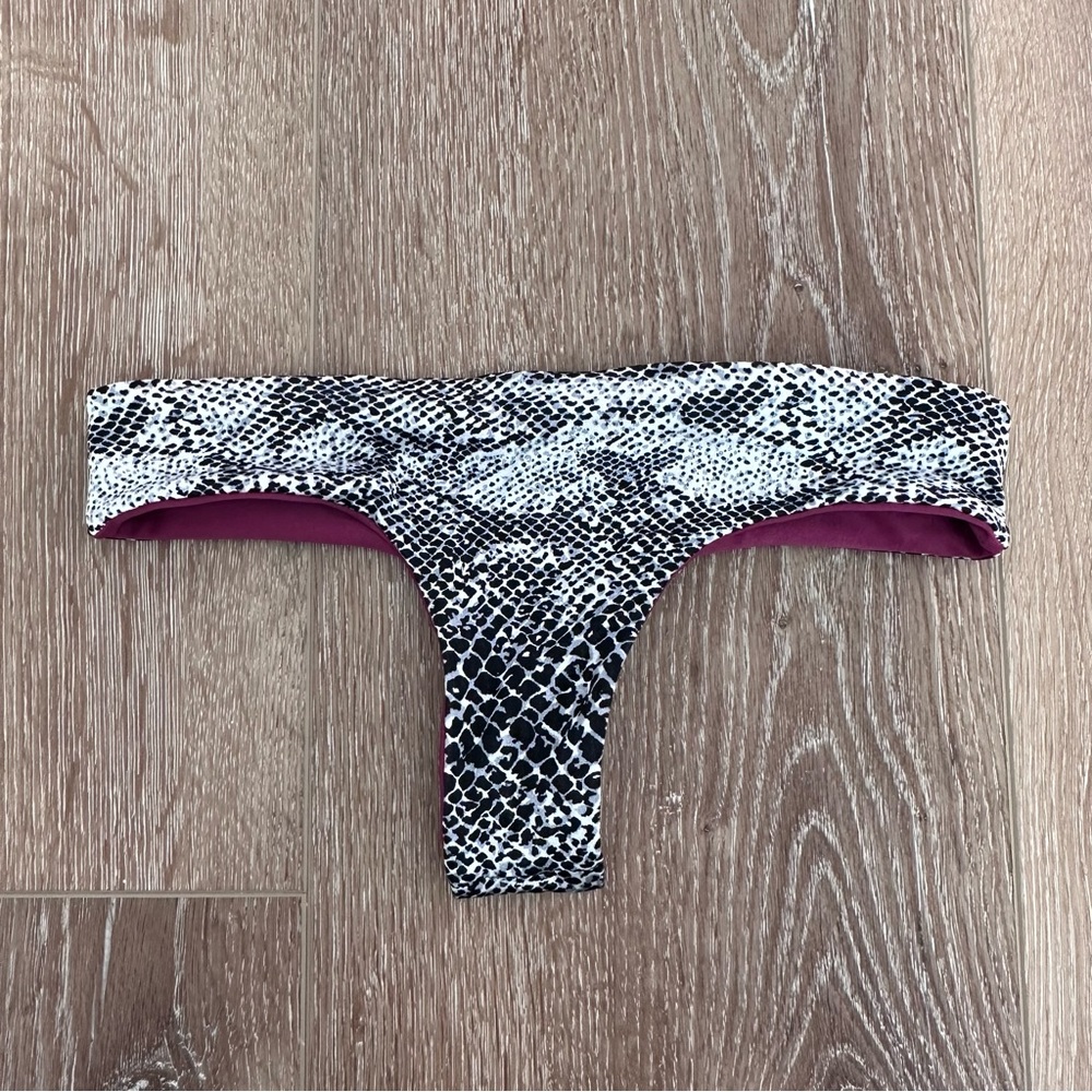 Reversible Snake-Print Bikini Bottom in Black & Purple